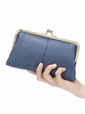 Elegant Minimalist Blue Leather Clutch/Wallet New